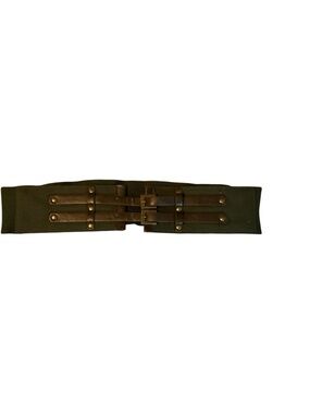 Olive Green Wide Stretch Belt with Bronze Buckle - Men Accessories